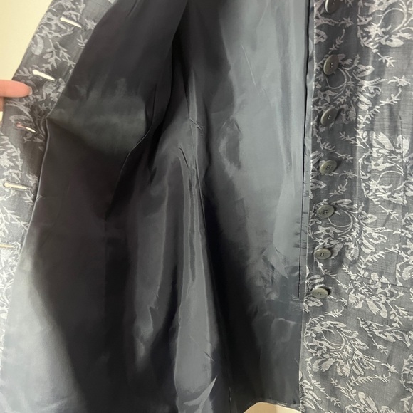 Liz Claiborne Collection Grey Floral Boho Silk Linen Longline Blazer Pockets - Picture 5 of 7